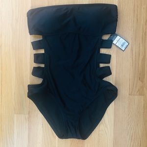 Black, one piece, bathing suit